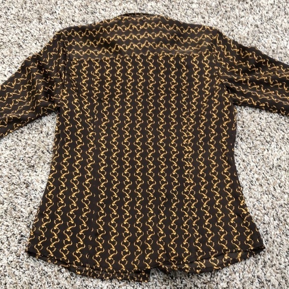 MICHAEL Michael Kors Chain Link Button Up Blouse Brown Gold XS - Picture 4 of 9